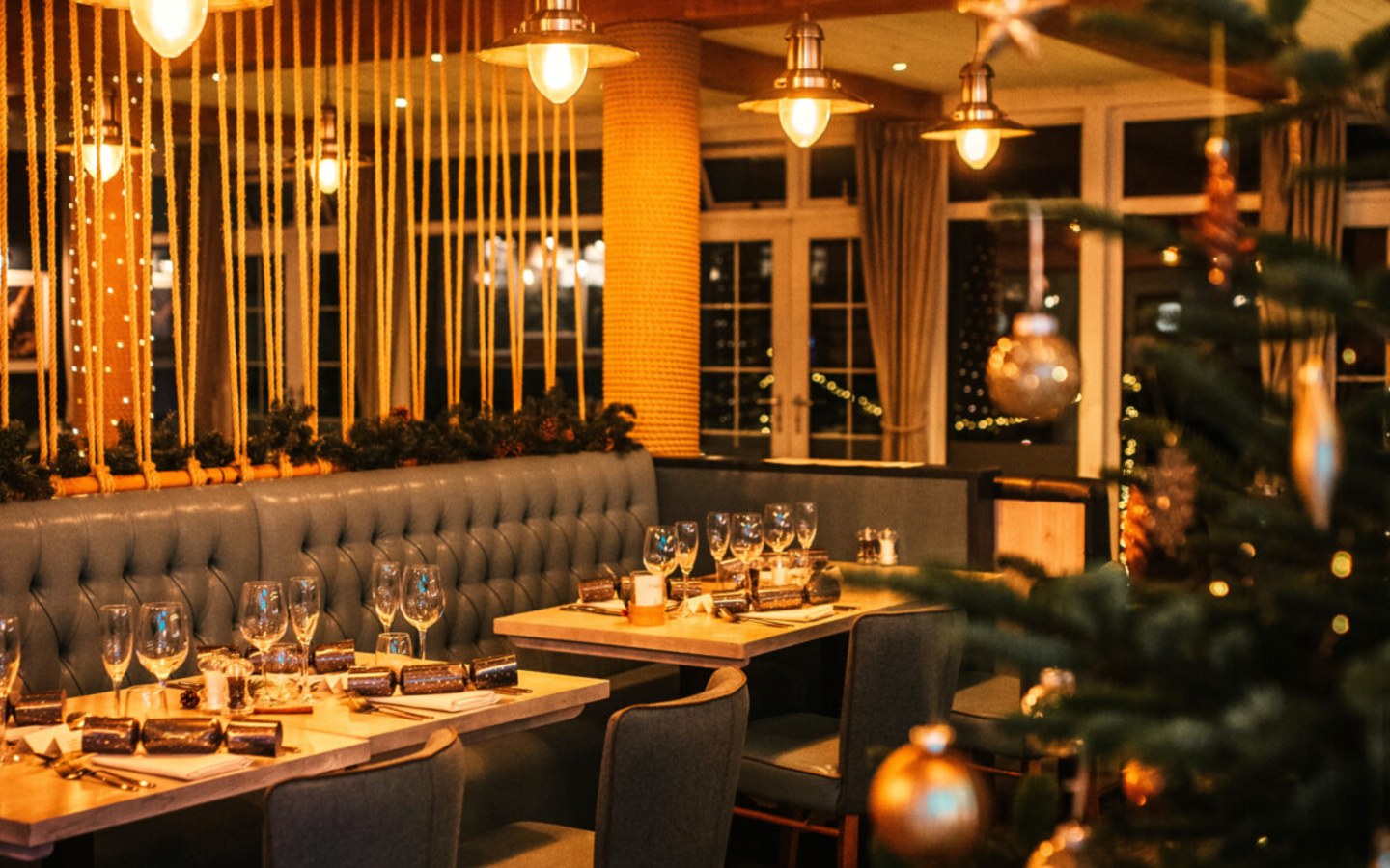 Brasserie on the Bay dressed for Christmas at St Michaels Resort, Falmouth
