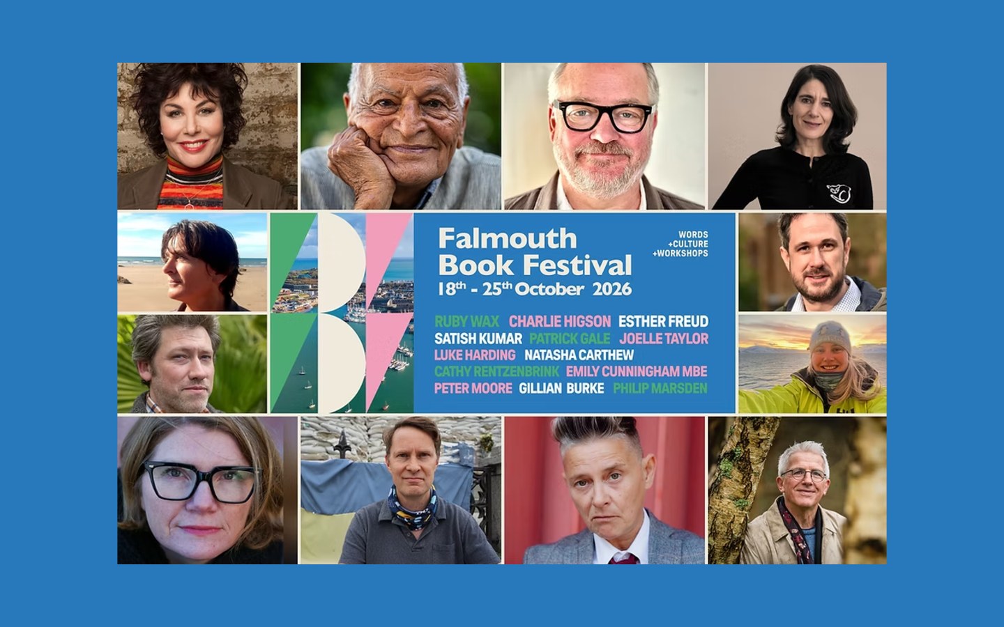 Falmouth Book Festival 2026 author line up, 18 to 25 October