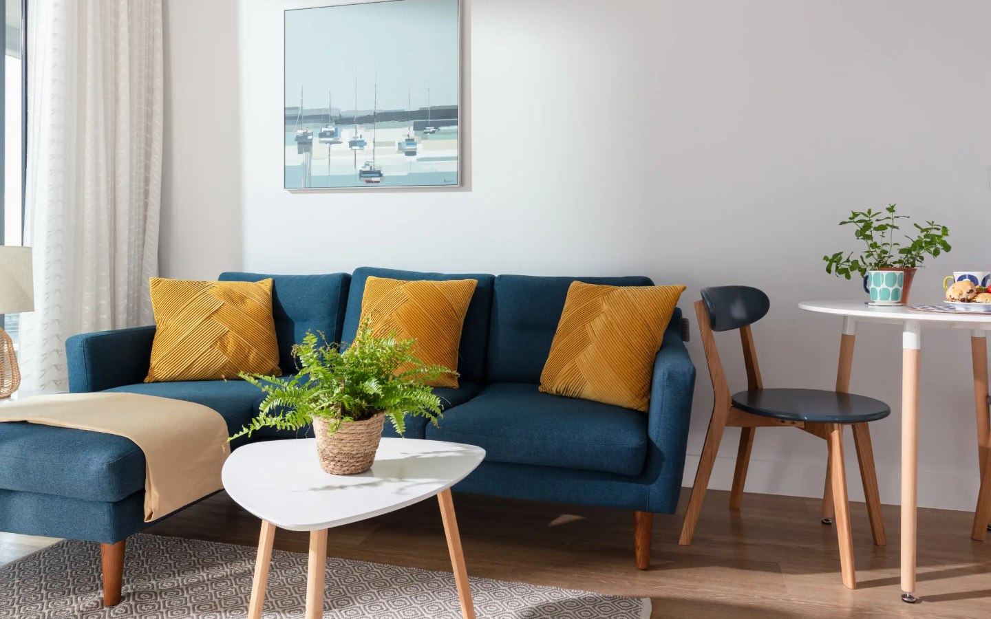 Open plan living space in a family self catering apartment at St Michaels, Falmouth