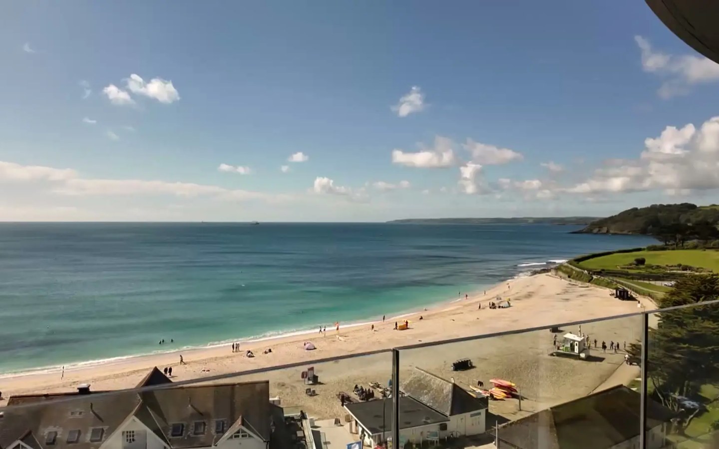 Gyllyngvase Beach seen from an apartment balcony at St Michaels, Falmouth
